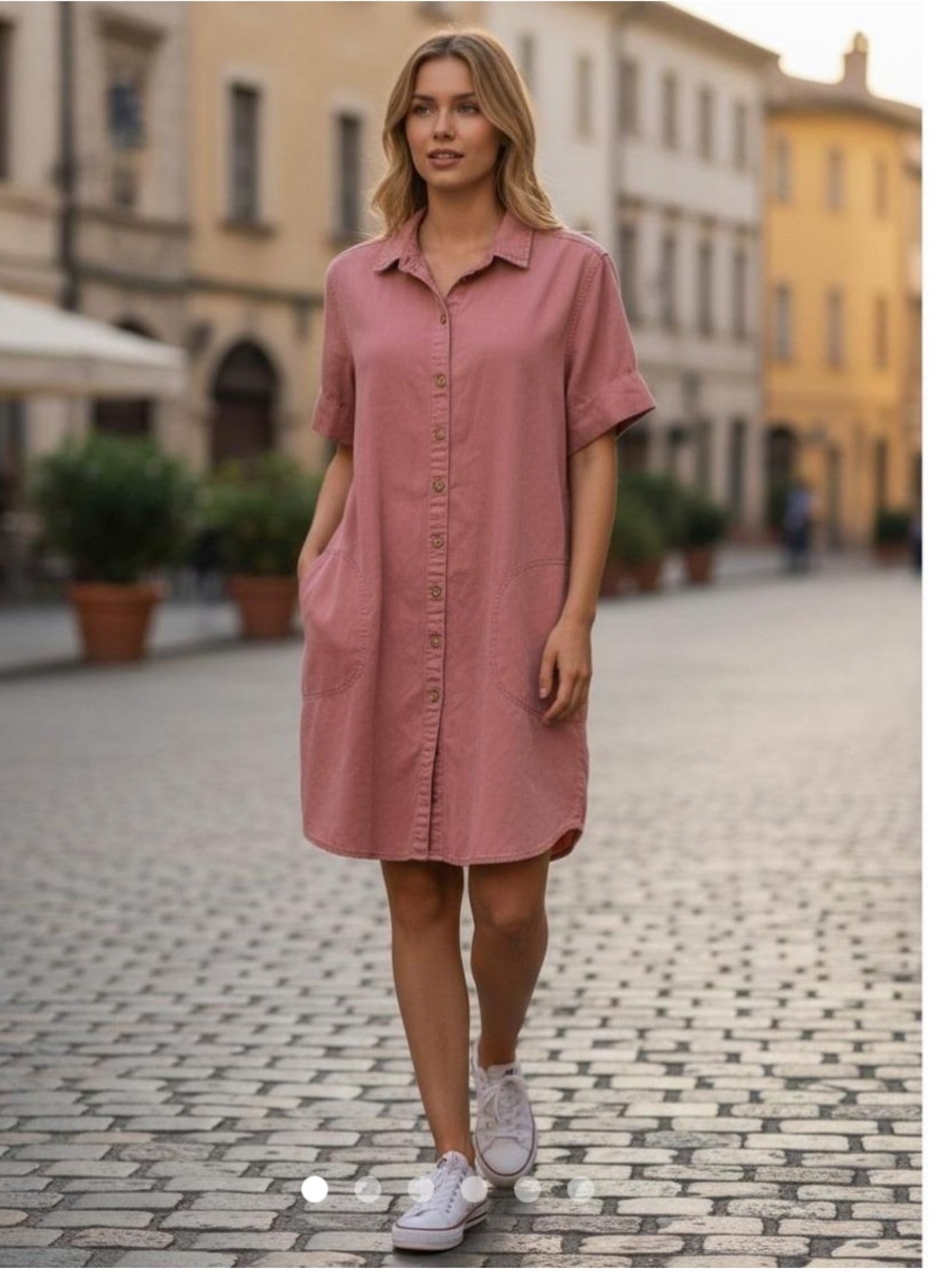 Lucky Brand Dusty Pink Short Sleeve Shirt Dress